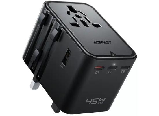 ACEFAST Z8 PD 45W GaN Charger – 3 USB-C + 2 USB-A Multifunctional International Travel Adapter - Black